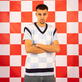 V Neck Checkered Vest